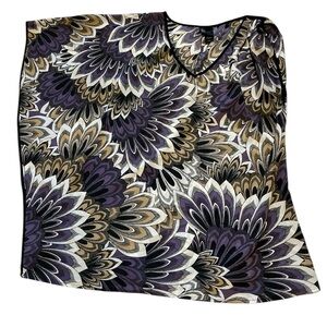 Bisou Bisou Multicolor Floral Tunic Asymmetrical Sleeve Top